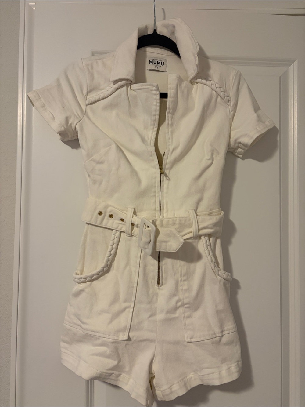 Show Me Your MuMu White Short Sleeve Belted Romper - Picture 2 of 3